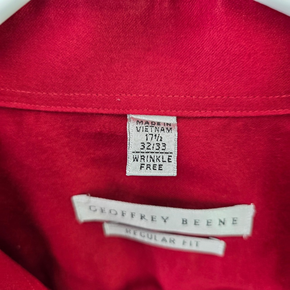 Geoffrey Beene Button Down Mens 17.5 32/33 Red Regular Fit Wrinkle Free Shirt - Picture 4 of 7